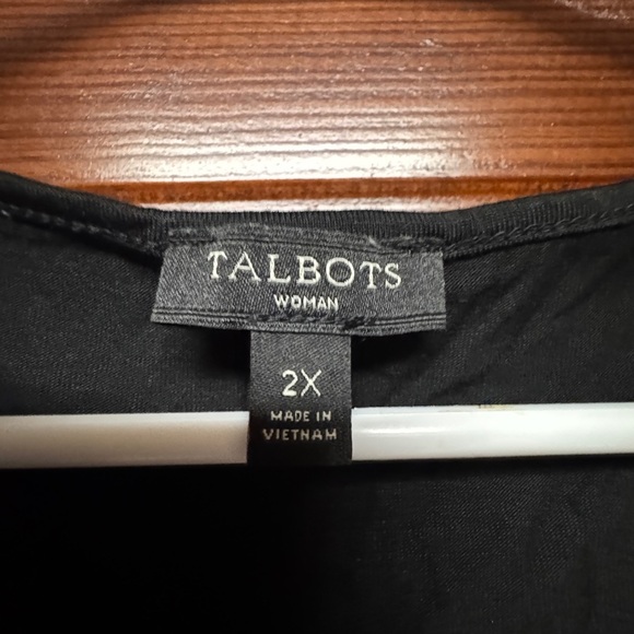 Talbots Top SZ 2x Black Lightweight Jersey Ruffle Panel Front 3/4 Sleeve Stretch - Picture 3 of 4